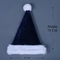 Dark blue plush Christmas hat with white faux fur trim, measuring 45cm by 35cm - 45*35cm / Navy Blue Long Plush Adult