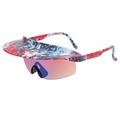 Frameless visor sunglasses with red, blue, and white graffiti print and pink lenses - Red Water Transfer Blue Film