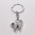 Polished silver metal letter W keychain pendant with round ring and chain link - Letter W / Silver