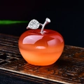 Detail of crystal apple sculpture with orange-red gradient and rhinestone leaf stem - Red Cat's Eye Apple / 4.5*4.2cm