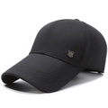 Business-Stil schwarze Baumwoll-Baseballkappe mit verstellbarem Riemen und Metallemblem - Verstellbar / Schwarz