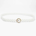 Elegant white double-row pearl waist belt with gold-trimmed round pearl buckle - Round Large Pearl Buckle (KL139-15)