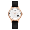 Elegant lady's quartz watch with black leather strap and creative girl silhouette dial - Black