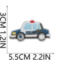 Blue and white police car embroidered patch with size indicators on white background - Police Car