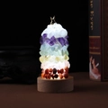 Christmas tree shaped night light with natural colorful crystals on round wooden base - 7-Color Night Light - Cold Light