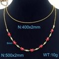Double-layer gold stainless steel necklace featuring red butterfly and evil eye pendant - Red (KN233669-Z)