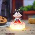 Chinese Tang dynasty girl figurine in green dress playing lute on glowing lotus base - Zither Lady - Light-up Lotus Base (1213-13)