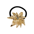 Punk-Stil goldener Metall-Haargummi mit Blattdesign und Kristall auf schwarzem Band - Ahornblatt mit Strass