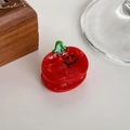 Cute red tomato acetate hair clip with a green leaf and smiling face for children - Tomato