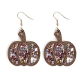 Orecchini a zucca con glitter rosa e cornice in legno marrone per Halloween - Rosa