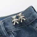 Silver mini bear waistband tightener buttons for jeans in bright moonlight silver finish - Hand-sewn Bear / Bright Silver