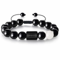 Bracelet Verseau en perles noires mates avec cordon tressé réglable pour homme et femme - Verseau