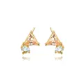 Geometric gold stud earrings featuring champagne pink and light blue zircon crystals - Gold Geometric with Champagne Main Stone (E2133)