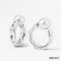 Silver C-shape textured earrings with large white pearls in a modern lava style - Silver Pearl C-Shape Earrings (PDE1977)