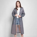 Translucent smoke gray EVA adult raincoat with adjustable drawstring hood and snap buttons - Drawstring / Gray