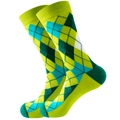 Classic argyle pattern socks in green blue and white blocks on white background - Size 39-45 / Golf Argyle