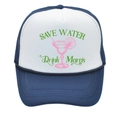 Blue and white trucker hat with Save Water Drink Margs cocktail print and mesh back - Adult - Adjustable / Navy Blue + White