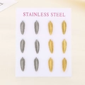 Set van 6 paar roestvrijstalen veren oorknopjes in goud- en zilverkleur - Tweekleurige Set (Goud+Staalkleur)