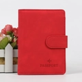 Red RFID passport holder wallet with buckle closure and passport embossed logo - Red