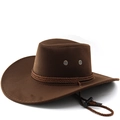 Klassieke bruine wollen jazz fedora hoed met gevlochten riem en verstelbaar windkoord - M (56-58cm) / koffiekleur