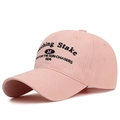 Pink cotton baseball cap with black embroidered letters and curved brim for women - Adjustable / Pink