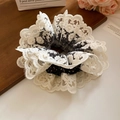 Chouchou en dentelle à double couche avec broderie florale blanche et pois noirs - 34# Dentelle Blanche Doublure Pois Noirs (HH3984)