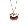 Detailansicht des vergoldeten Evil Eye Anhängers mit Emaille und bunten Zirkonia - Rotes Böser Blick