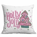 White Christmas pillow case with Holly Jolly text and floral Christmas tree design - Hand-painted Christmas Tree (Holly Jolly)