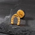 Golden horseshoe punk stud earring for men with textured dots on black slate base - Horseshoe Style (S208)