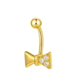 Golden butterfly navel ring with sparkling clear zircon stones on a curved barbell - Bowknot Style K-969