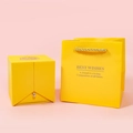 Elegant bright yellow jewelry gift box and matching tote bag with gold text detail - 8x7.5x8cm / Yellow