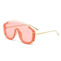Oversized Y2K shield zonnebril met oranje-rode glazen en slank goudkleurig metalen frame - Gouden Frame Roze Lenzen