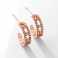 Rose gold C-shaped hoop earrings featuring double-row micro-pave and bezel-set zircons - Pavé C-Shape Earrings - Rose Gold (EP5614)