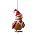 Christmas chicken ornament with red Santa hat and cape on a clean white background - Red Cloak Bird