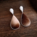 Detailed view of teardrop earrings with brown velvet finish and silver-plated metal edges - 39# Silver Edged Brown Velvet Teardrop (39#)