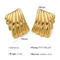Macro view of 24mm gold plated feather earrings showing detailed size and PVD 18K finish - Gold Fan Radiant