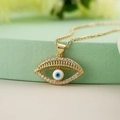 Collar con colgante de ojo de mal de cobre chapado en oro de 18K con circonitas y esmalte - Mal de Ojo/Piedra Blanca / Dorado/Circonita Blanca