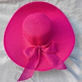 Cappello da sole a tesa larga color magenta con fiocco in nastro per la spiaggia - Rosa Rosso / 56-60cm