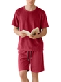 Conjunto casual para hombre con camiseta roja de manga corta y pantalones cortos a juego - S / Burdeos