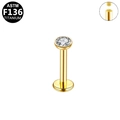 Gold ASTM F136 titanium stud earring with a round clear cubic zirconia and push-in design - Round Zirconia / Push-in / Gold