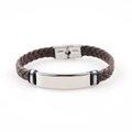 Bracelet pour homme en cuir tressé marron foncé avec fermoir en acier inoxydable poli - café