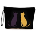 Black cat print makeup bag with purple and yellow silhouettes and a wristlet strap - Cat Silhouette 2-With Strap(xy-082-2) / 25x17cm