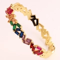 18k gold plated oval bangle with multi-colored rainbow crystals and Z-shape design - Geometric Z-Shape Rainbow Style (Style 3) / 18K Gold