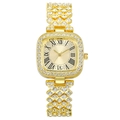 Orologio quadrato dorato da donna con strass scintillanti e indici con numeri romani - Oro