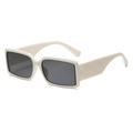 Retro cream white rectangular sunglasses with dark grey lenses and wide temples - Milk White