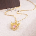 Golden stag antler necklace with pink gemstone pendant and white micro-diamonds - XL277 Ring Pink Zircon Deer Horn Gold