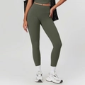 High-waisted tummy control yoga leggings in olive green matte quick-dry fabric - S / Forest Green