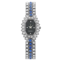 Fashion women's silver quartz watch with sparkling blue crystals and black starry dial - Black Dial Silver Strap Blue Rhinestone