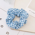 Blue and white checkerboard scrunchie hair tie in a stylish retro plaid pattern - Blue