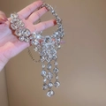 Detailed view of luxury sparkling rhinestone round tassel pendant necklace for women - Silver Short